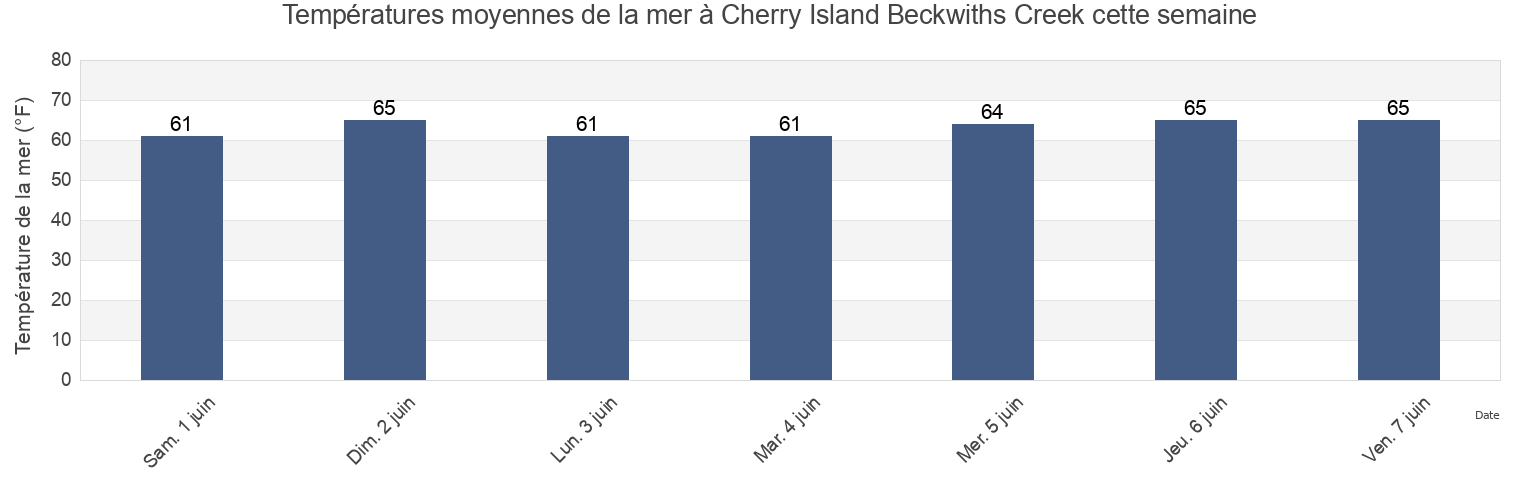 Températures moyennes de la mer à Cherry Island Beckwiths Creek, Dorchester County, Maryland, United States cette semaine