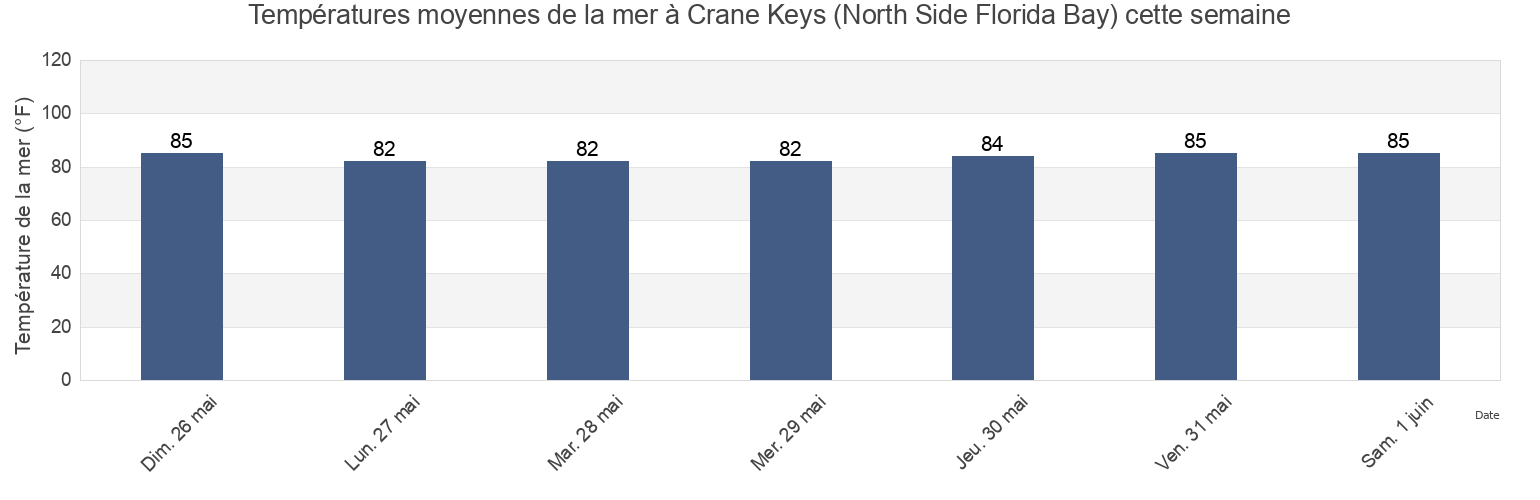 Températures moyennes de la mer à Crane Keys (North Side Florida Bay), Miami-Dade County, Florida, United States cette semaine