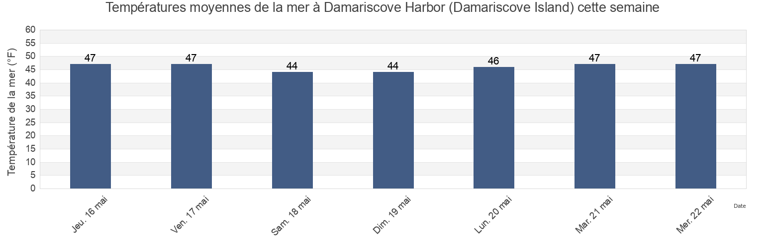 Températures moyennes de la mer à Damariscove Harbor (Damariscove Island), Sagadahoc County, Maine, United States cette semaine