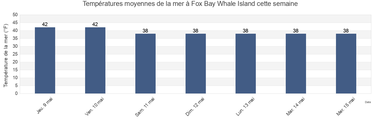 Températures moyennes de la mer à Fox Bay Whale Island, Kodiak Island Borough, Alaska, United States cette semaine