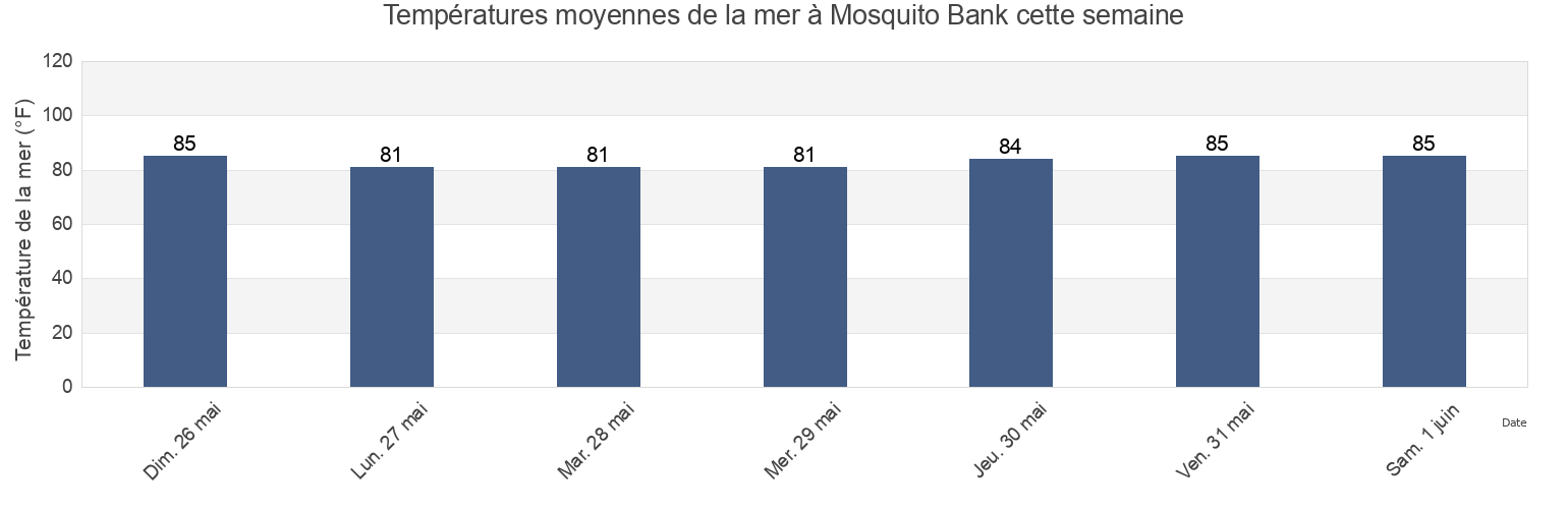 Températures moyennes de la mer à Mosquito Bank, Miami-Dade County, Florida, United States cette semaine