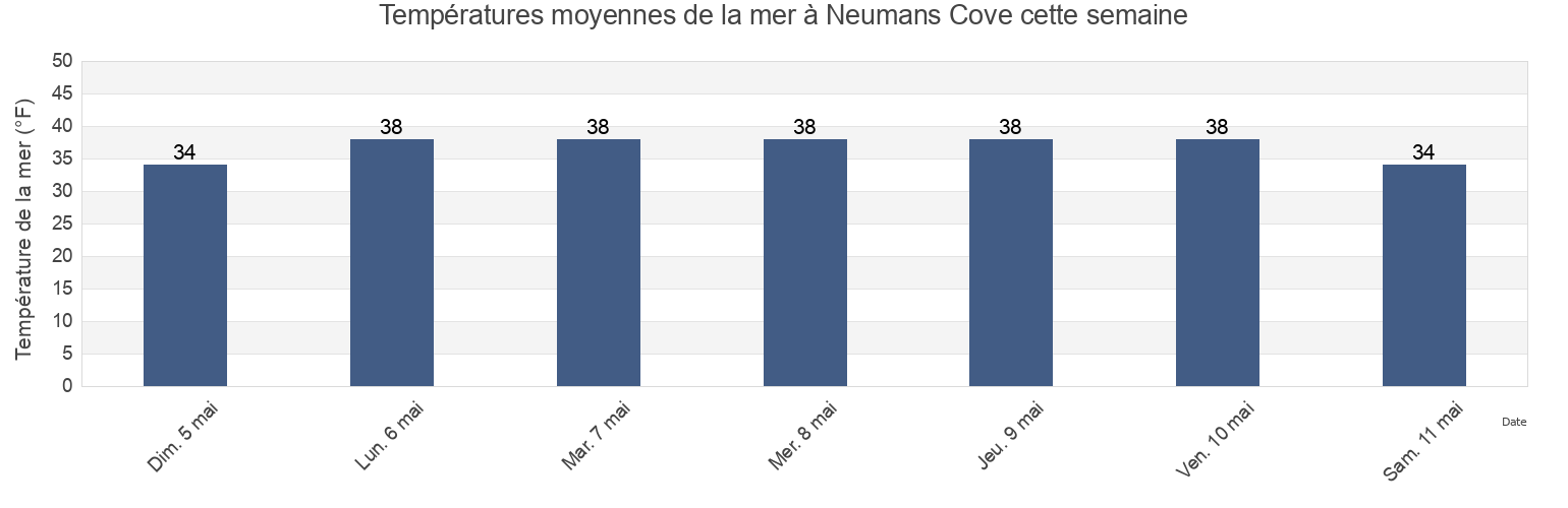 Températures moyennes de la mer à Neumans Cove, Aleutians East Borough, Alaska, United States cette semaine