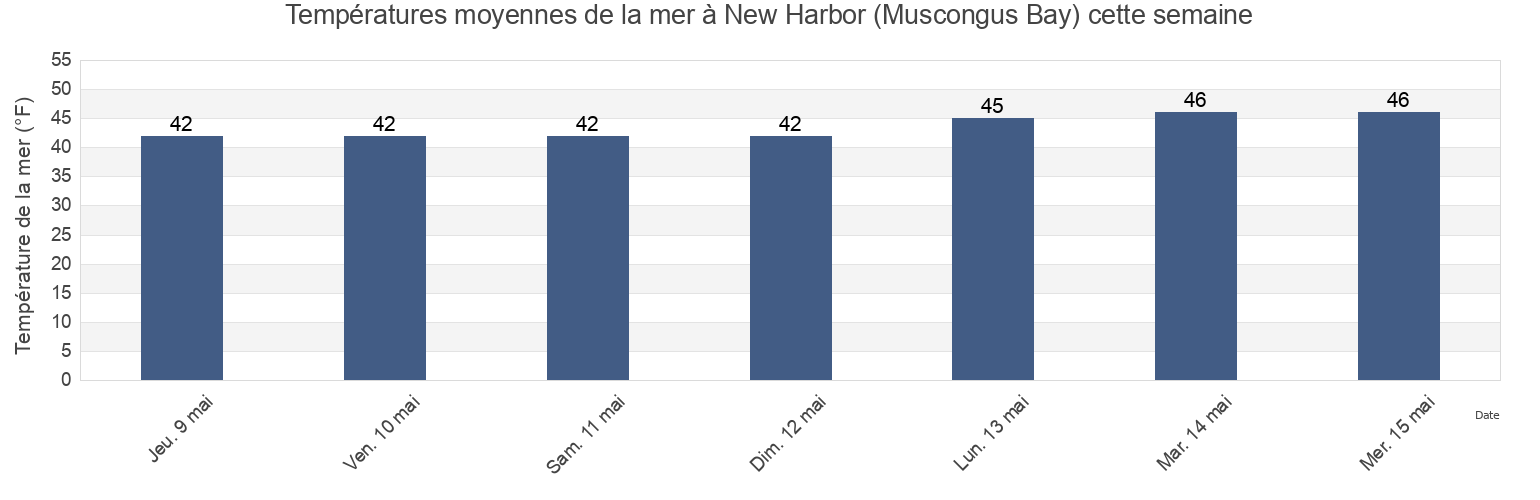 Températures moyennes de la mer à New Harbor (Muscongus Bay), Sagadahoc County, Maine, United States cette semaine