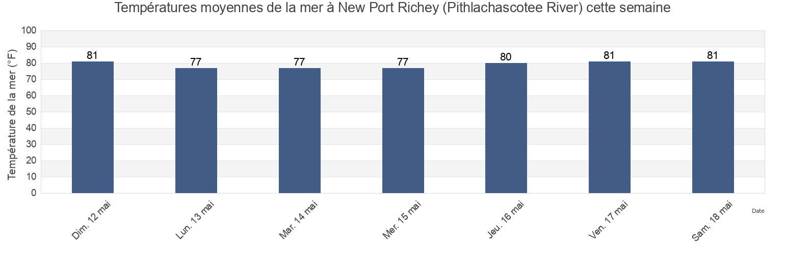 Températures moyennes de la mer à New Port Richey (Pithlachascotee River), Pasco County, Florida, United States cette semaine