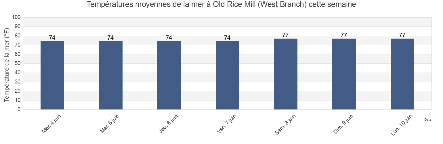 Températures moyennes de la mer à Old Rice Mill (West Branch), Berkeley County, South Carolina, United States cette semaine
