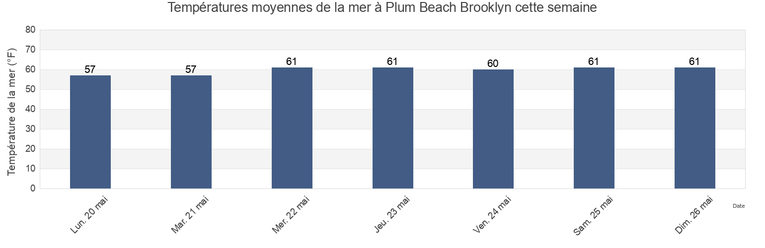 Températures moyennes de la mer à Plum Beach Brooklyn, Kings County, New York, United States cette semaine