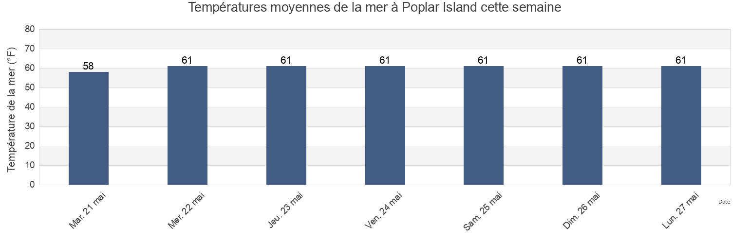 Températures moyennes de la mer à Poplar Island, Talbot County, Maryland, United States cette semaine