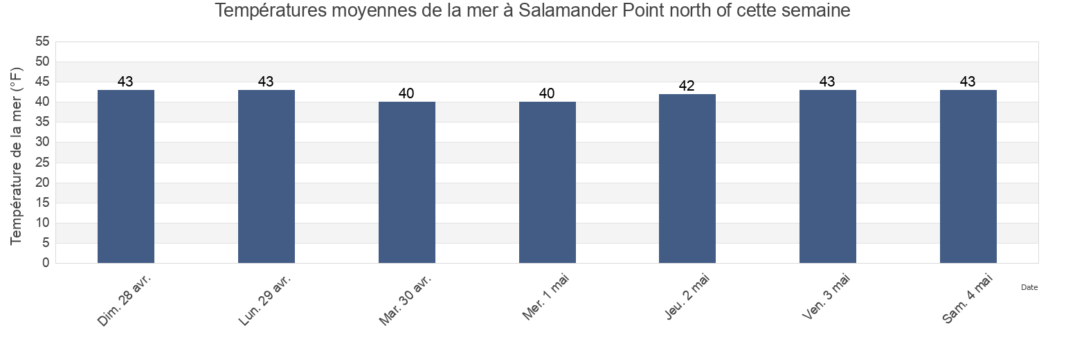 Températures moyennes de la mer à Salamander Point north of, Rockingham County, New Hampshire, United States cette semaine