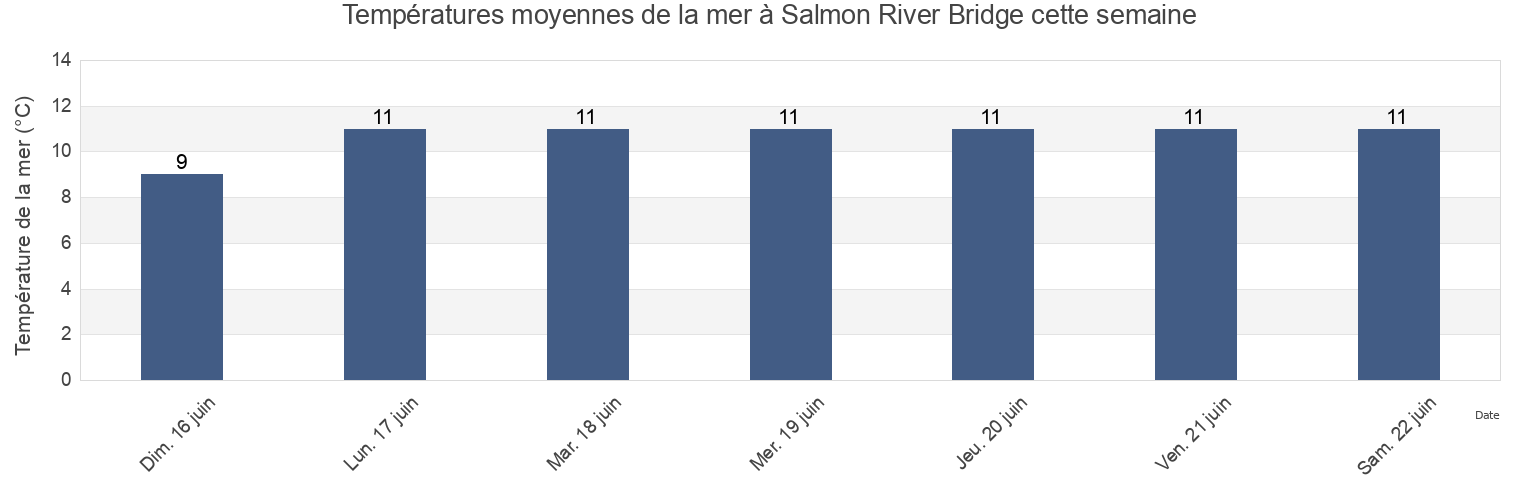 Températures moyennes de la mer à Salmon River Bridge, Nova Scotia, Canada cette semaine
