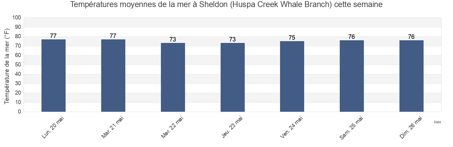 Températures moyennes de la mer à Sheldon (Huspa Creek Whale Branch), Colleton County, South Carolina, United States cette semaine