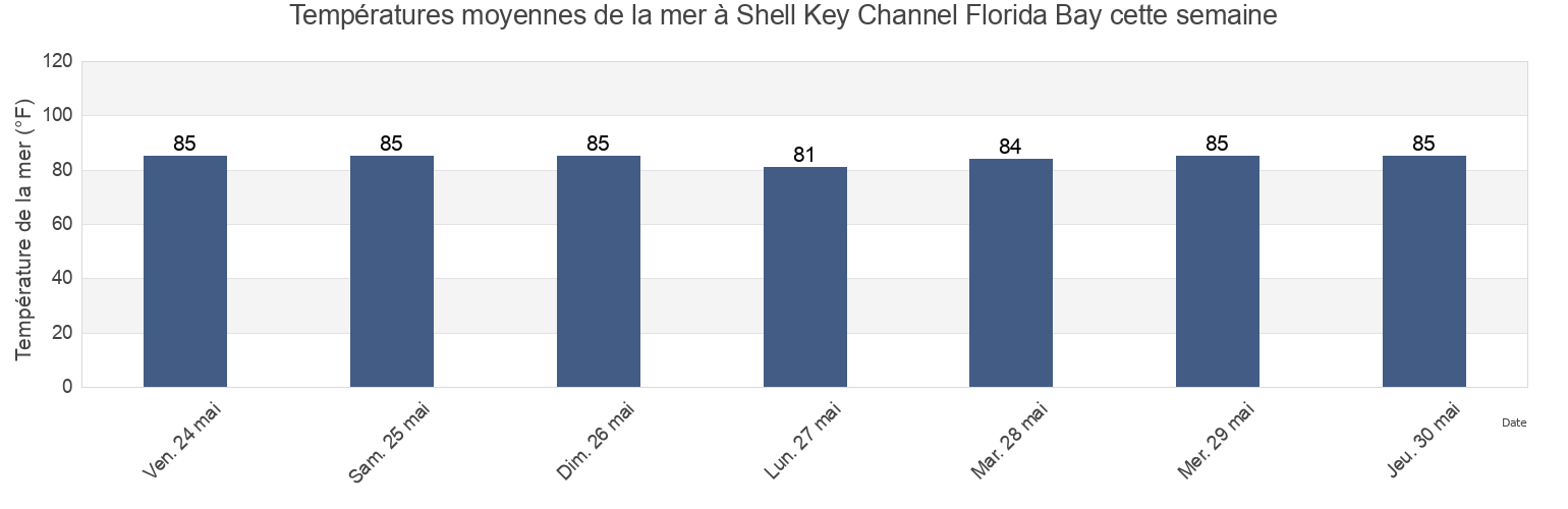 Températures moyennes de la mer à Shell Key Channel Florida Bay, Miami-Dade County, Florida, United States cette semaine