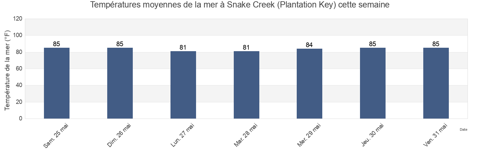 Températures moyennes de la mer à Snake Creek (Plantation Key), Miami-Dade County, Florida, United States cette semaine