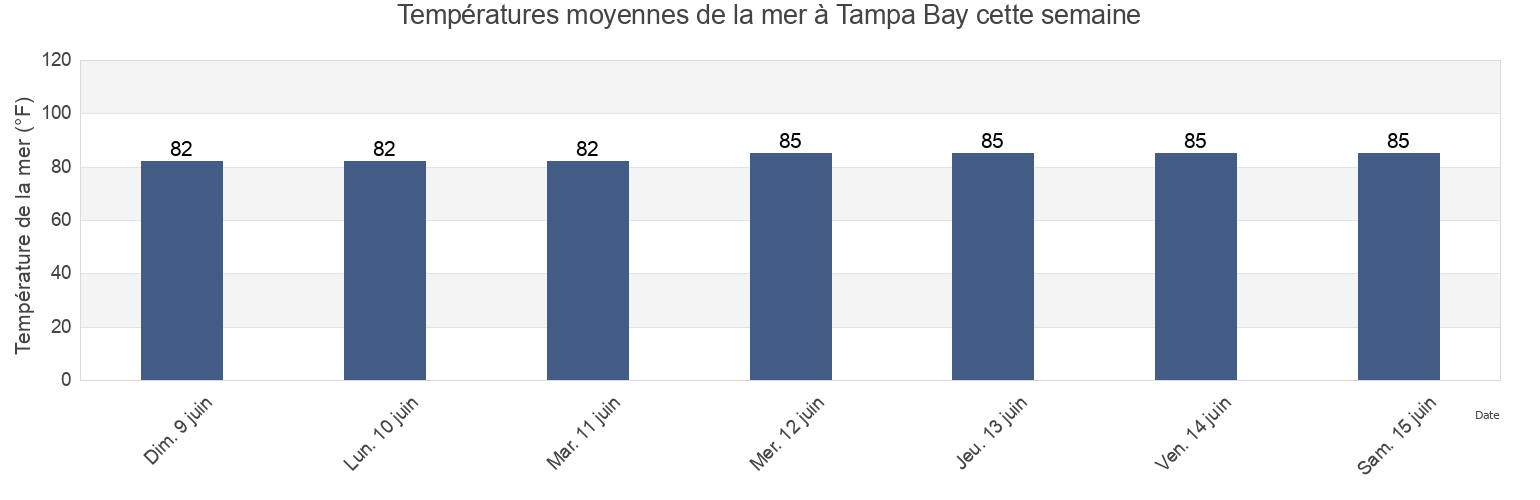 Températures moyennes de la mer à Tampa Bay, Pinellas County, Florida, United States cette semaine