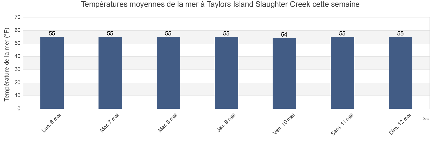 Températures moyennes de la mer à Taylors Island Slaughter Creek, Dorchester County, Maryland, United States cette semaine