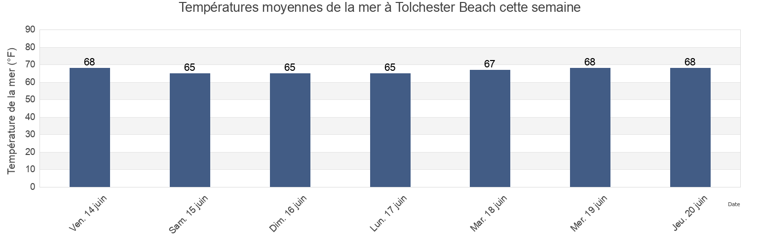 Températures moyennes de la mer à Tolchester Beach, Kent County, Maryland, United States cette semaine